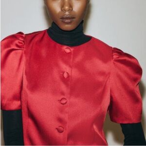 Red Puff-Sleeved Blouse